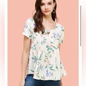 Les Amis Floral Print Line Blend Top with Tie Size Small